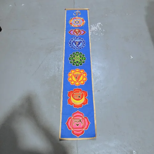Tapiz Pared Largo 7 Chakras Banderín Importado India Deco Azul Liso
