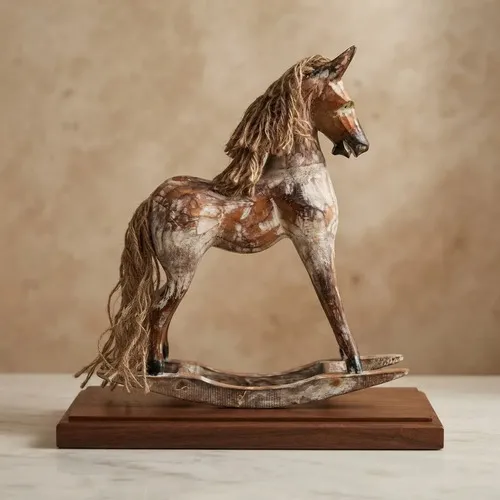 Caballo Artesanal Mecedor Importado Madera Oriente Indonesia Marrón Claro
