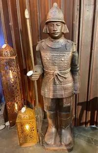 Estatua Artesanal Guerrero Terracota 190 Cm Apto Exterior  Óxido