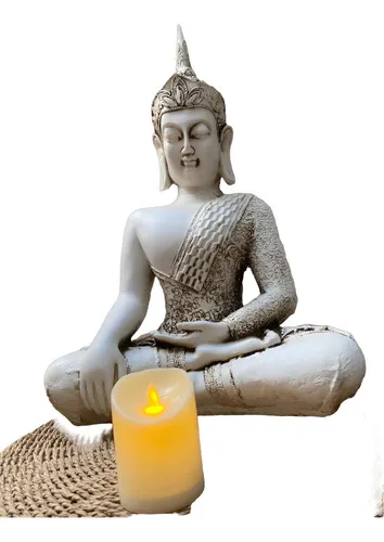 Escultura Buda Corona D Jardin De 60 Cm Resina Apto Exterior Blanco