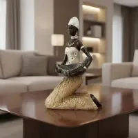 Estatuilla Africana En Resina Importada De Oriente Pushkar Beige