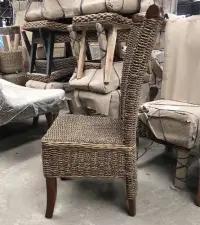 Silla Madera Teka Y Seagrass Con Pollera Importada Indonesia No Marrón