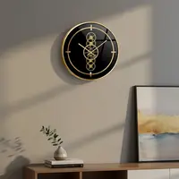 Reloj Importado De Pared Deco Madera Y Metal Dorado Oscuro Negro