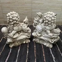 Pareja Perros Fu Apto Exterior Protección Feng Shui Zen 45cm Blanco
