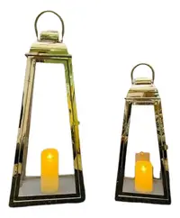 Set X 2 Fanales Dorados 70 Y 50 Cm Juego Faroles Importados Dorado
