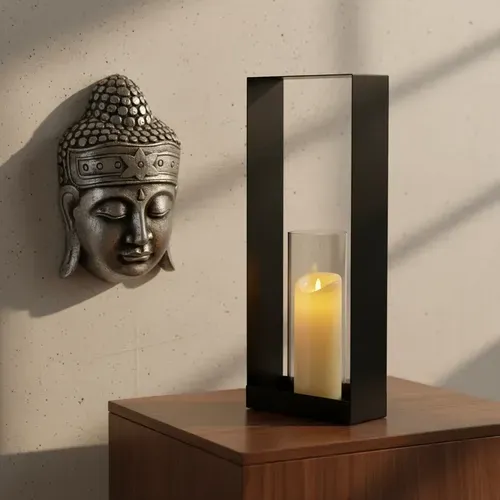 Fanal De Metal Y Vidrio Deco Import Oriente Tendencia 50cm Negro