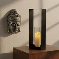 Fanal De Metal Y Vidrio Deco Import Oriente Tendencia 50cm Negro