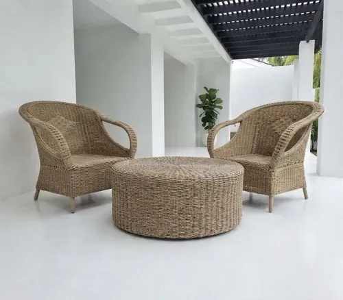 Juego Artesanal 2 Sillones 1 Cuerpo + Mesa Circular Pushkar