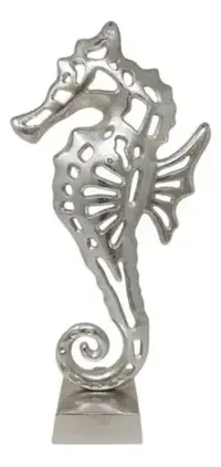 Escultura Caballito De Mar 100% Aluminio Importado Oriente Plateado