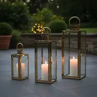 Set X 3 Fanales Acero 50 Cm Importados Faroles Decorativos  Dorado