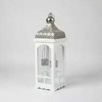 Fanal En Madera Y Metal Grande Faroles Deco Zen Indonesia Blanco