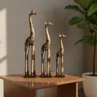 Familia Jirafas X 3 Importadas Madera Pintada Decoración Blanco Y Negro