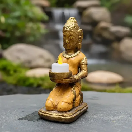 Porta Vela Resina Estatuilla Buda Arrodillado Importado Naranja