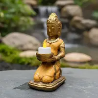 Porta Vela Resina Estatuilla Buda Arrodillado Importado Naranja