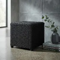 Puf Cuadrado Pintado De Fibra Natural Estilo Nórdico C Patas Negro