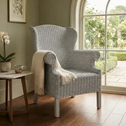 Sillon Artesanal Bergere Pintado Kraft/madera Pushkar Tienda Gris