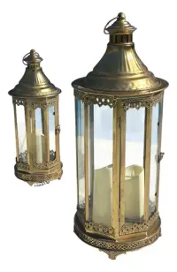 Juego 2 Fanales De India Porta Vela Envío Gratis Importados Dorado Oscuro
