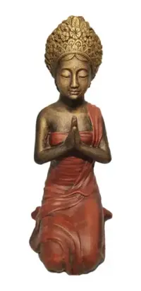 Escultura Mujer Balinesa De Fibrocemento 65 Cm Indonesia Zen Dorado