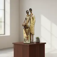 Imagen Pareja Africana Estatuilla Importada Oriente Deco Dorado Oscuro