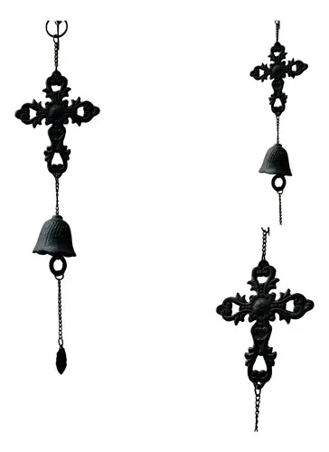 Colgante Cruz Campana Hierro Decoración Importado Oriente Negro
