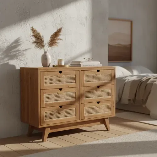 Cajonera Madera Rattan Importado Muebles P/interior  Pushkar Marrón
