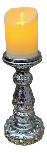 Candelabro 26 Cm Porta Vela Importado Oriente En Vidrio Zen Plateado