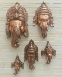 Ganesha 18 Cm Bronce Para Pared Mascara Importada De India