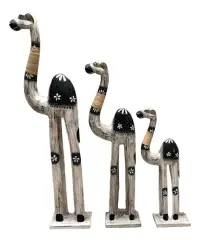 Juego 3 Estatuillas Camellos Artesanales Importado Madera Marrón Claro
