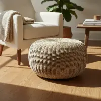 Puf Zen Fibras Naturales Banquito Mesa Artesanal De 30x45 Cm
