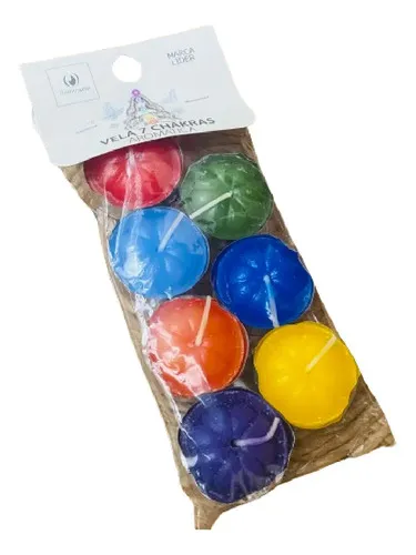 Velas Velitas 7 Chakra De Noche Por 6 Unidades Con Latita Mix Lisa Sin Aroma