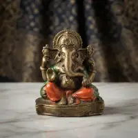 Ganesha Dorada Importada India Estatuilla Artesanal Resina Rojo