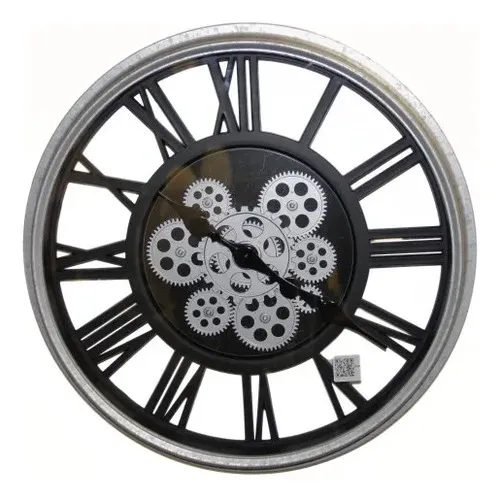 Reloj Importado De Pared 50 Cm Con Engranajes Pushkar Tienda Gris Oscuro Blanco
