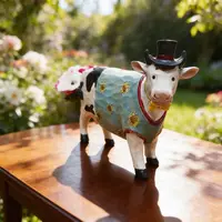 Estatuilla Vaca Con Sombrero Importada India Resina Pushkar Blanco