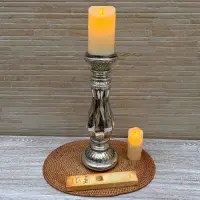 Candelabro Vidrio Portavela Importado Oriente 38cm Tendencia Blanco Patinado