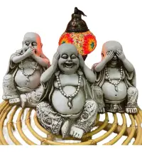 Estatuas Buda Sabio 3 Sentidos Resina Atpa Exterior 22cm C/u