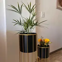 Set X2 Porta Maceta Individual De Metal Oriente Importado Negro