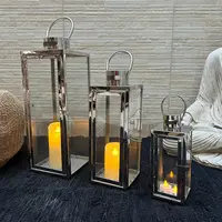 Set X 3 Fanales Acero 50 Cm Importados Faroles Decorativos  Plateado