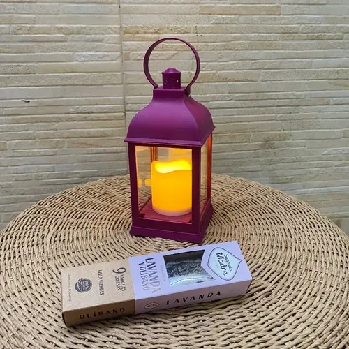 Farol Con Vela Led Importado Fanal Decorativo De 25 Cm Alto 