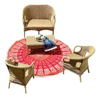 Juego Artesanal Sillones+mesa De Fibra Natural Apto Galeria Marrón