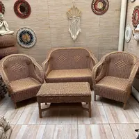 Juego Artesanal Sillones D Fibra Natural X4 Unidades Galería Marrón