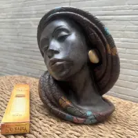 Estatua Cara Africana Decoracion Interior/exterior En Resina Marrón Oscuro