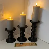 Set 3 Candelabros Madera Teka De India Portavela Artesanal