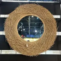 Espejo Artesanal De Ratán Natural Deco Importado Indonesia Marrón Claro