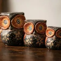 Set X3 Buhos En Madera De Oriente Tallado Importado India Marrón Claro