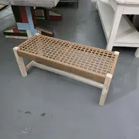 Mesa Arrimo Pie De Cama Artesanal En Madera Y Yute Tejido Tejido Marrón