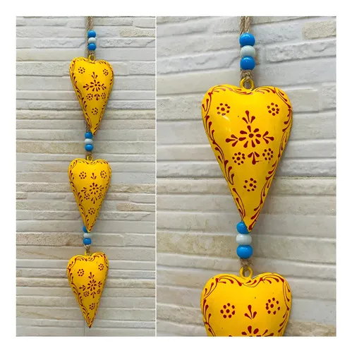 Tira 3 Corazones Importados India Metal Pintado Moviles Deco