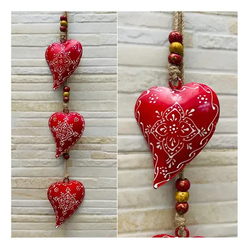 Tira 3 Corazones Importados India Metal Pintado Moviles Deco