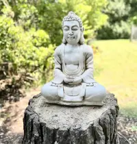 Estatua Buda Meditando 60 Cm Resina Apto Exterior De Jardin Blanco