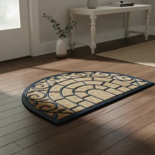 Tapete Alfombra Semicircular Felpudo India Fibra Coco Y G 60 Cm 40 M Negro