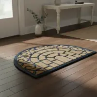 Tapete Alfombra Semicircular Felpudo India Fibra Coco Y G 60 Cm 40 M Negro